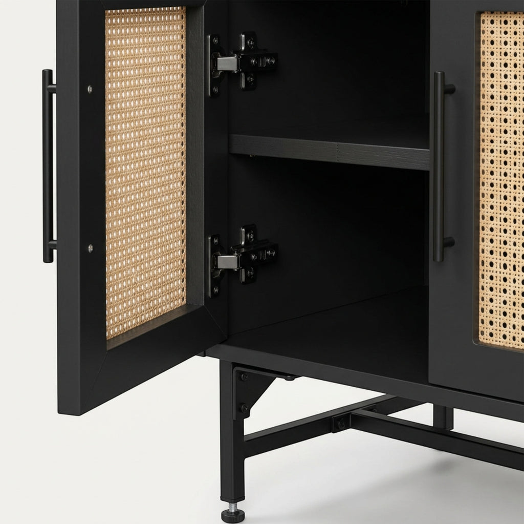 Pargu Cane Door Bedside Cabinet Black Natural - Detail view