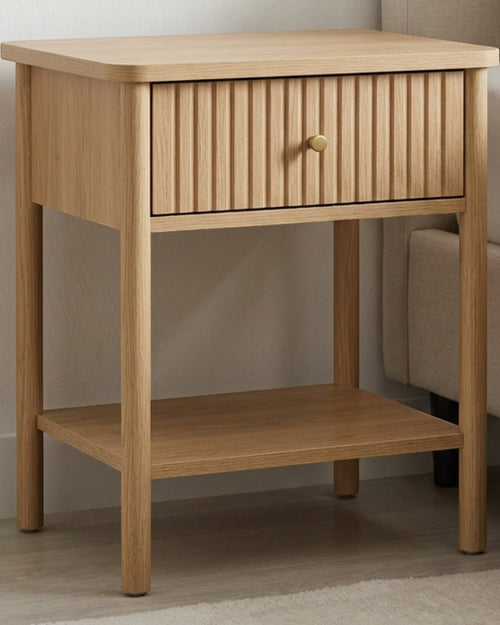 Pargu Fluted One Drawer Open Shelf Nightstand Natural Oak - Lifestyle view