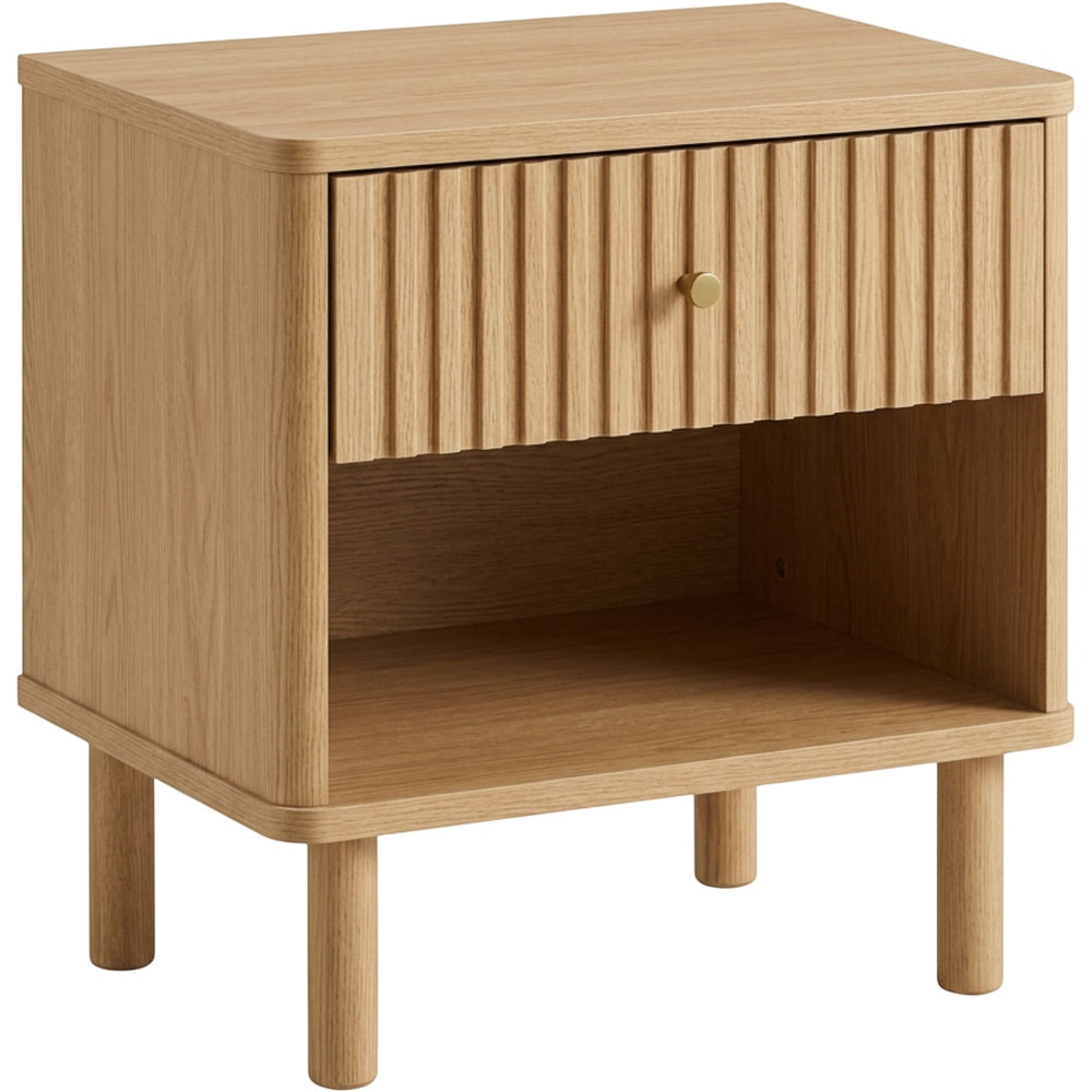 Pargu Fluted One Drawer Open Shelf Nightstand Natural Oak - Product view