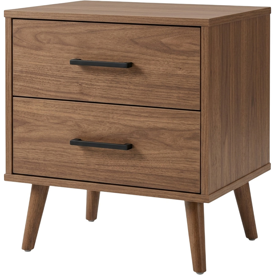 Pargu Two Drawer Walnut Nightstand Black Pulls